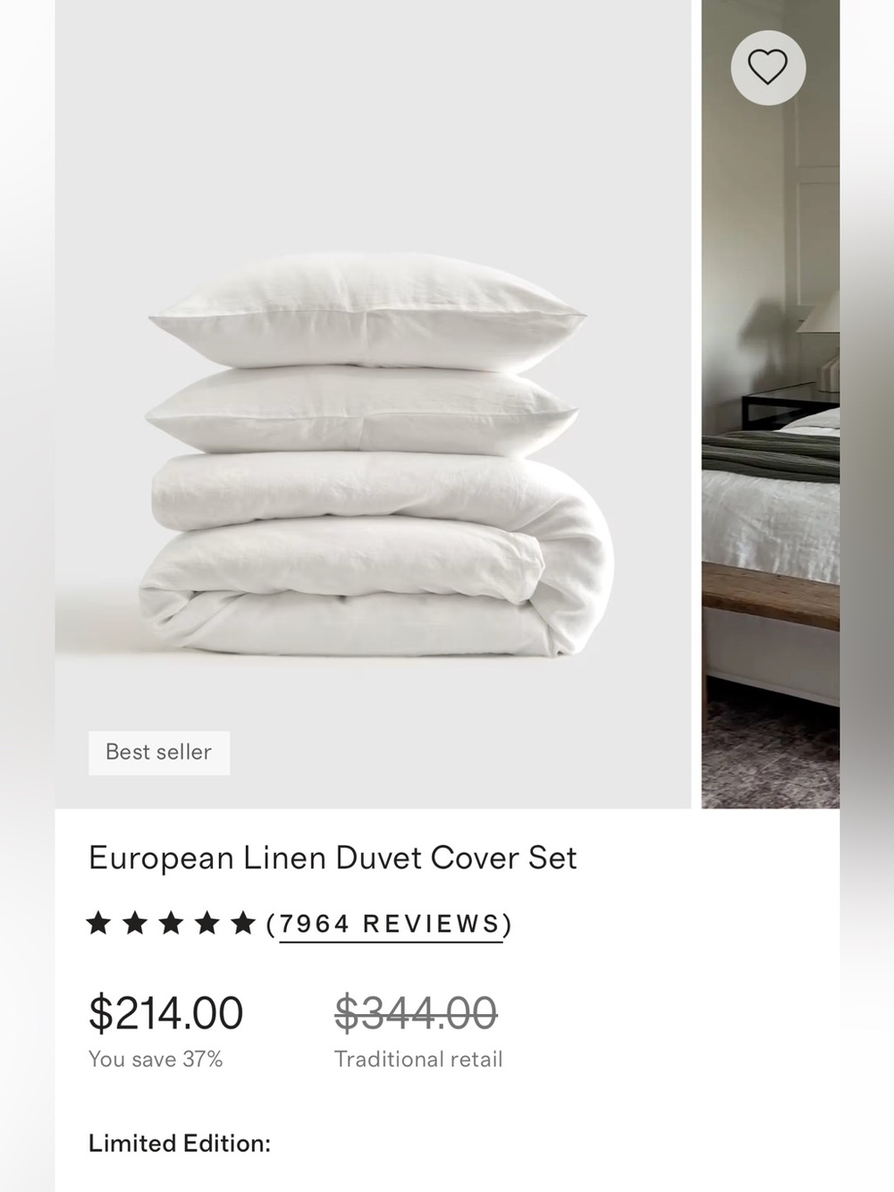 Quince European linen duvet set with shams , white, king / cal king